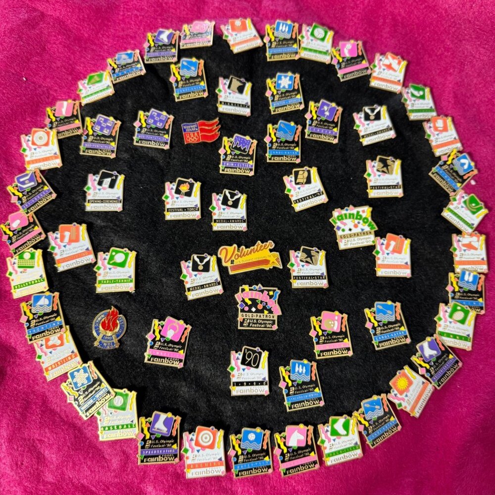1990 U.S. Olympic Festival Rainbow Foods Hat Pins 62 PC Collectible Minnesota - Picture 1 of 16